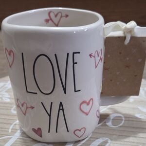 Rae Dunn Love Ya Ceramic Mug - White and Pink Hearts Design